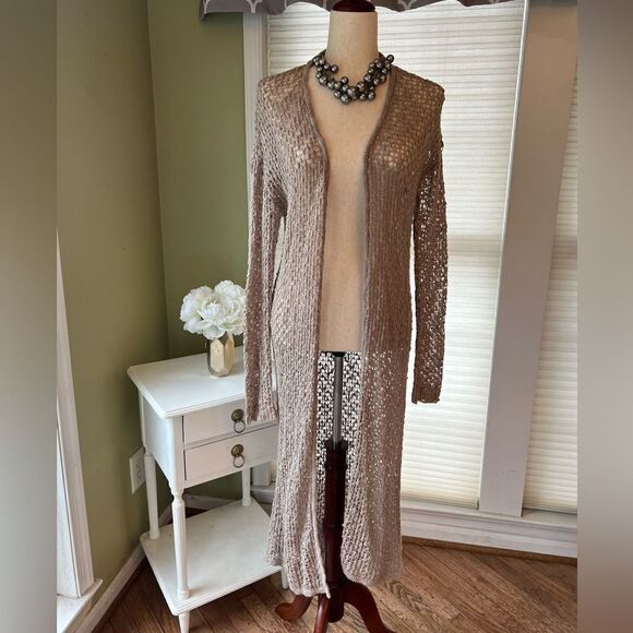 Forever 21 open knit neutral sweater Maxi length cover up Women’s S - Picture 7 of 11